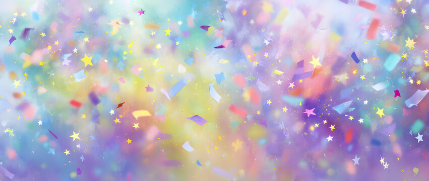 A celebration idea for Pride Month involves a blurred, whitening background with rainbow confetti and twinkle stars.