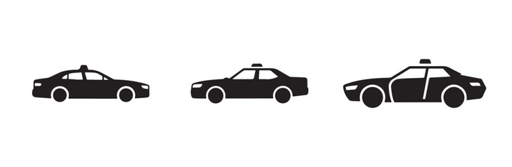 Police car icons set showing various patrol vehicle side views in black solid vector design © FARJANAAKTER