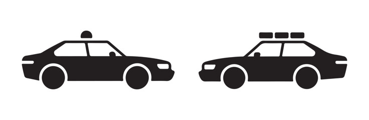 Police car side view silhouette icons with different light bar styles for emergency design © FARJANAAKTER