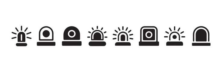 Various styles of alarm lamp icons including flashing glowing and simple dome emergency lights © FARJANAAKTER