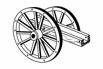 Fototapeta premium A black and white illustration of a wooden cart wheel with axle