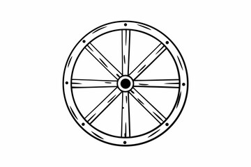 Fototapeta premium A minimalist illustration of a wagon wheel in a simple black line art style