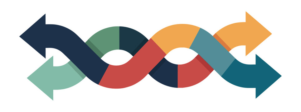 Intertwined double arrows braided vector graphic representing exchange communication infinite loop and business synergy concepts.