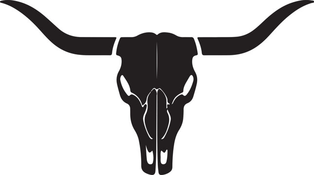 Bull Skull Icon &ndash; Western Long Horn Cattle Skeleton,Cow Skull with Horns &ndash; Vintage Western Symbol