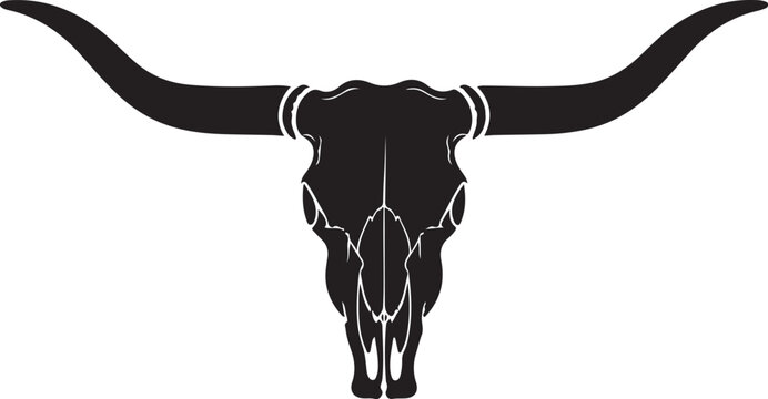 Bull Skull Icon &ndash; Western Long Horn Cattle Skeleton,Cow Skull with Horns &ndash; Vintage Western Symbol