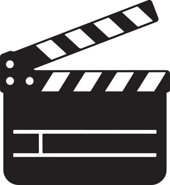 A black clapperboard icon representing filmmaking presented as a silhouette
