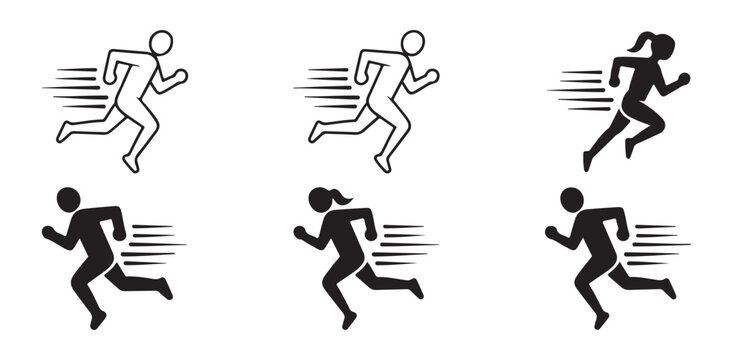 Outline and filled icons representing fast running action for physical activity design