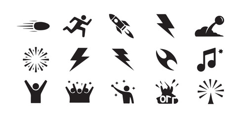 Obraz premium Set of icons representing speed acceleration celebration success power energy movement and victory concepts vector