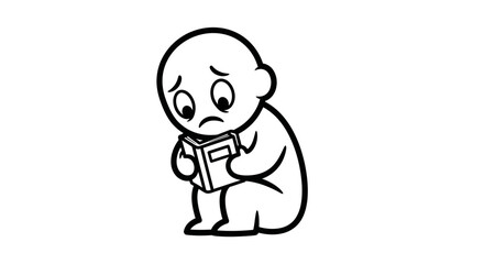 Fototapeta premium Sad Child Reading Book, Feeling Worried or Depressed, Education Concept