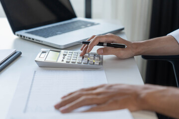 Fototapeta premium Accountant planning finances on tablet