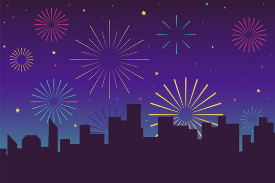 urban sity with vibrant fireworks