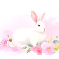 Fototapeta premium White Easter rabbit against Pink Background
