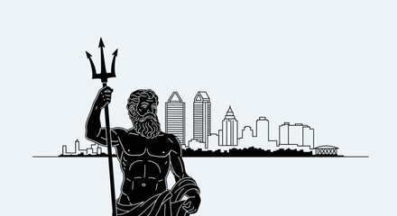 Obraz premium Neptune Statue and Tampa Skyline Silhouette, Florida