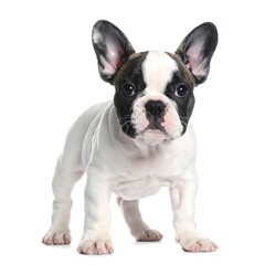 Fototapeta premium A small white puppy with brown markings on its face