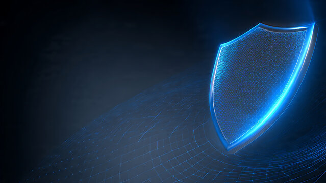 Luminous digital shield protecting sensitive data in a secure cyber environment. Abstract concept of advanced internet security and privacy