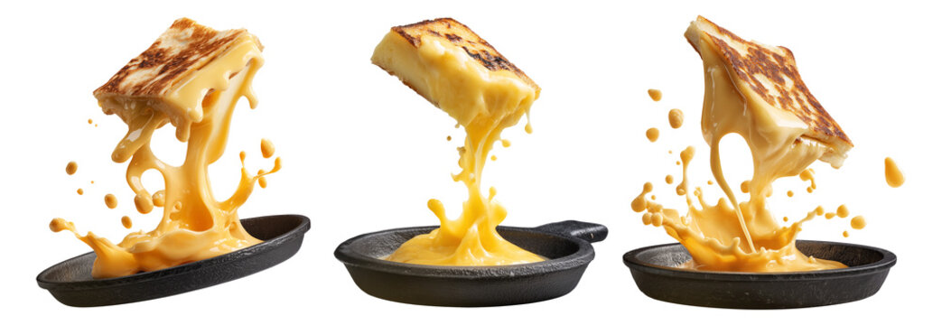 Argentina grilled Provoleta cheese pieces stacked, isolated on white transparent background. Concept of South American Cuisine