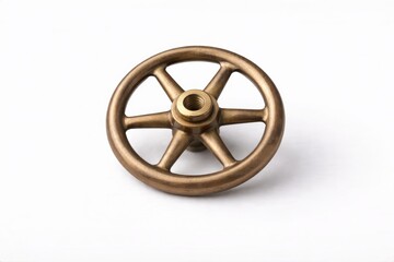 Obraz premium cast bronze valve handwheel isolated on white with refined industrial patina and soft museum style lighting premium infrastructure object