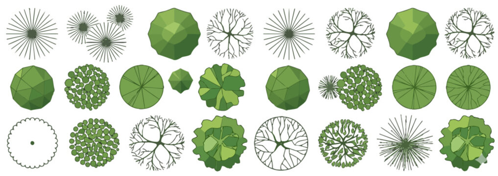 Comprehensive collection of diverse top view trees and plants for landscape and architectural design planning