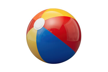Fototapeta premium Inflatable beach ball featuring vibrant red, yellow, and blue panels. Perfect for summer activities, play, and vacation concepts