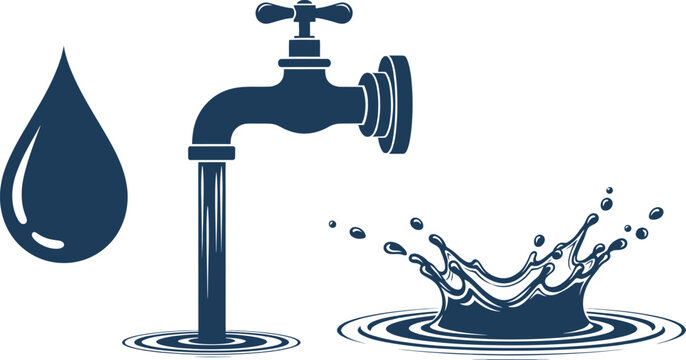 Faucet with water drop and splash