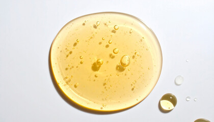 Golden Beauty Gel Texture with Bubbles on White Background