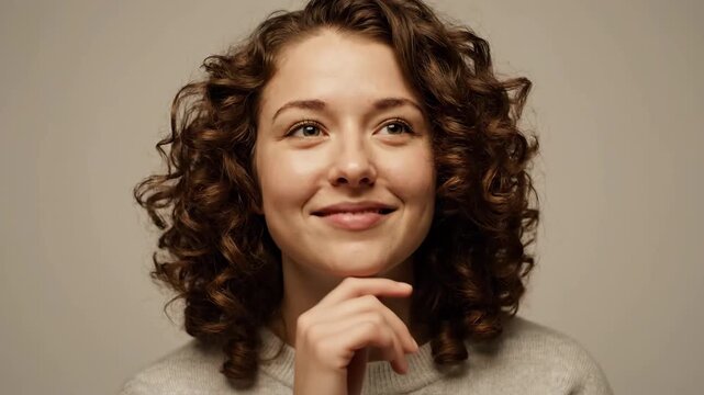 Sequence of a thoughtful young caucasian woman experiencing different emotions. Portrait series illustrating the process of thinking from sadness to happiness and inspiration