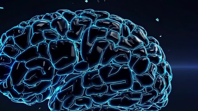 Electrifying Neural Display. Animated Neural Pathways Showcasing Sparkling Synapses And Blue Highlights. Looping Visualization Of Glowing Brain With Electric Signals And Floating Dust Particles