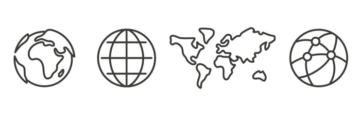 globe set icon, map world, logo planet earth, global connection, global technology outline editable icons  © Yurii