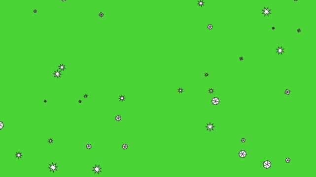 Stylized 2d Flat Animation Featuring Simple Bold Line White Snowflakes Gently Floating From Top to Bottom On Green Screen 4k Video