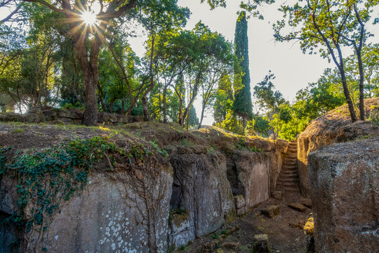 Etruscan tombs and burial mounds at the Necropolis of Cerveteri Italy