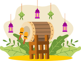 Bedug Drum Eid Al Fitr Decoration Illustration
