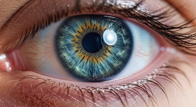 blue iris closeup macro eye with golden ring pattern and lashes