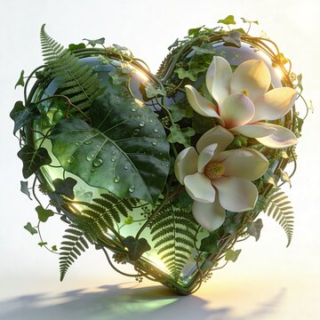 botanical heart made of glass leaves flowers and plants symbol of love life and nature harmony