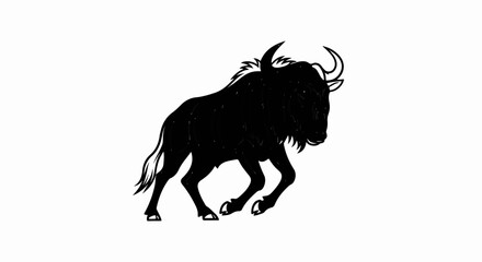 Fototapeta premium Silhouette of a powerful wildebeest in motion against a white background