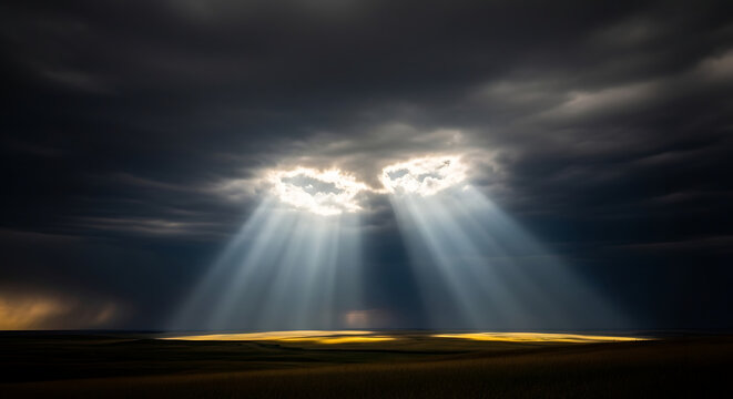 Prairie Storm Clouds Sunbeams Breaking Through