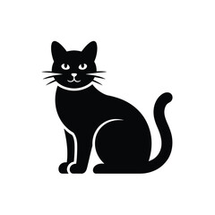Fototapeta premium Simple black silhouette of a seated domestic cat facing forward