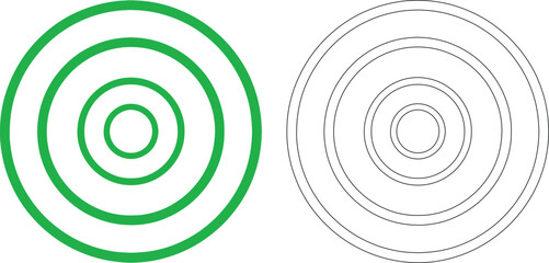 Three stacked concentric rings in green and black silhouettes