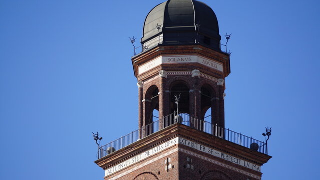 Sforza Castle Main Tower With Clock Against Blue Sky