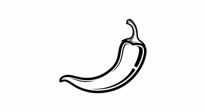 Stylized black and white illustration of a single chili pepper