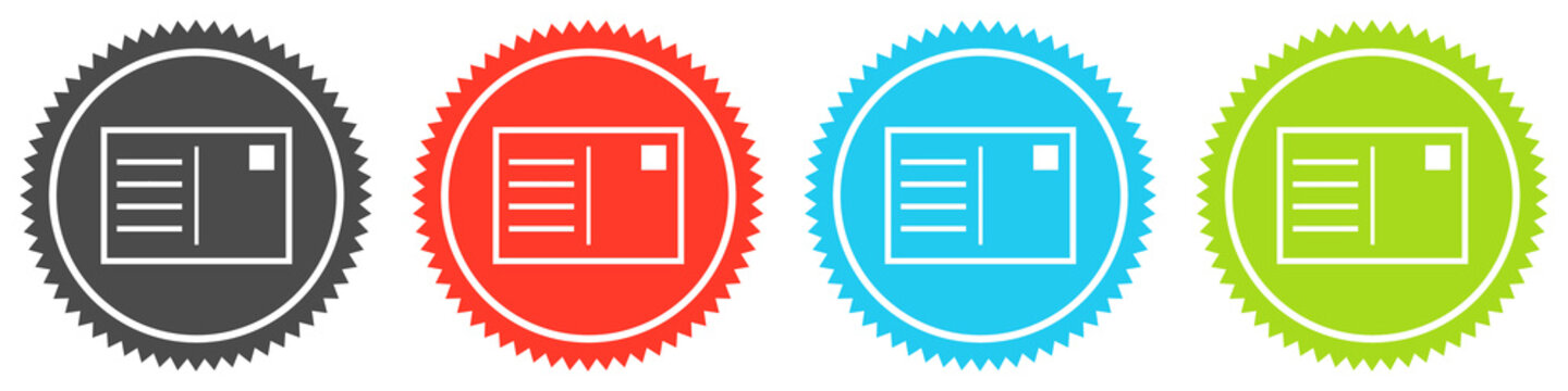 Icons auf 4 Buttons mit Zacken zeigen Postkarte