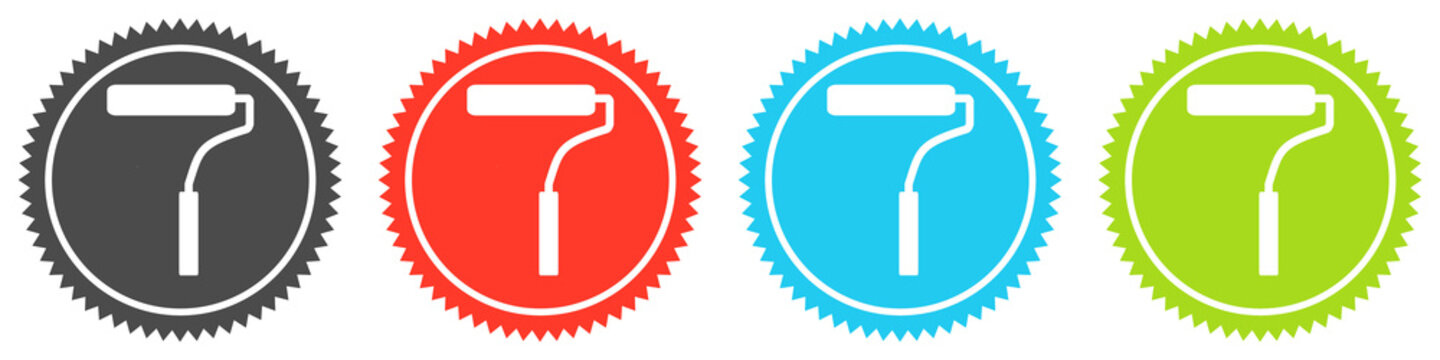 Icons auf 4 Buttons mit Zacken zeigen Maler oder Farbrolle
