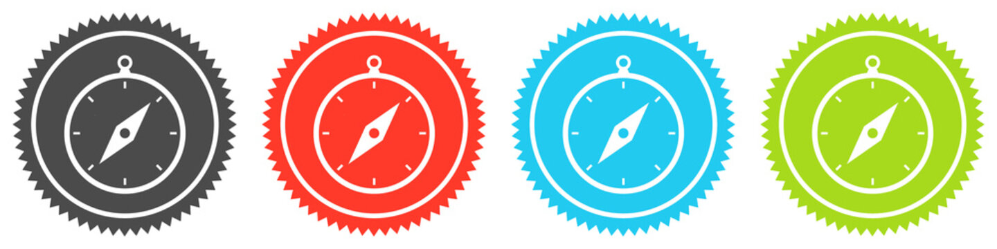 Icons auf 4 Buttons mit Zacken zeigen Kompass