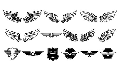 Angel wing logo and aviation pilot wings icon vector flying symbol set isolated on white background © Joyanto