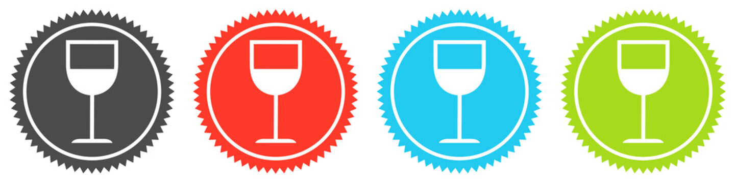 Icons auf 4 Buttons mit Zacken zeigen Wein oder Weinglas