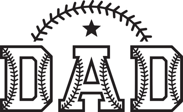 Baseball Dad Typography With Stitch Pattern Illustration
