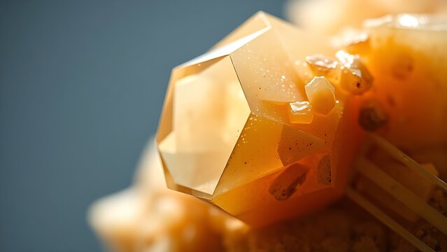 condoning. A naturally formed icosahedral crystal mineral, refracting geometric light in soft natural lighting against a clean background. STEM education sheets.