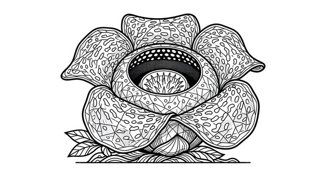 Rafflesia arnoldii corpse flower vector illustration in black and white line art style
