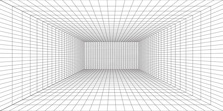 Perspective grid background 3d Vector illustration. Interior design Model projection background template. Line one point perspective. eps10