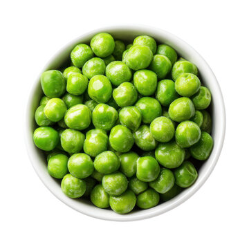 Vibrant photo of Fresh green peas in a white bowl isolated on transparent background
