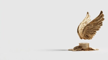 Naklejka premium Abstract artistic golden angel wings on a tree stump